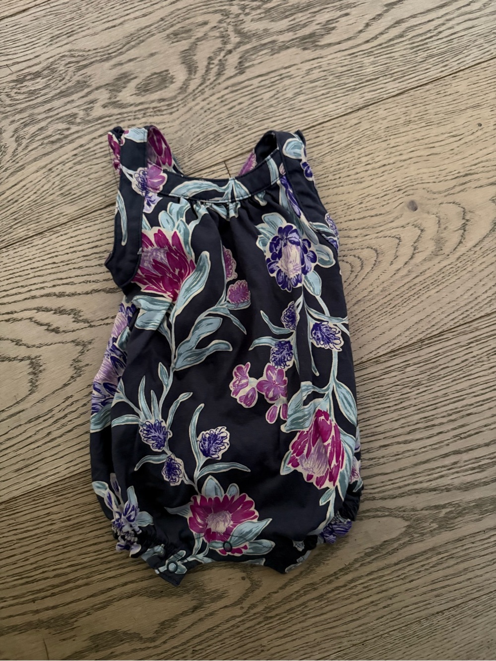 Tea Collection 3-6 month Black Floral Bubble Romper with Pink and Purple Blooms